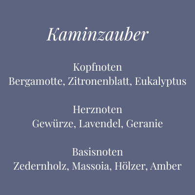 Duftzusammenstellung der Kerze Kaminzauber – holzig-frischer Duft mit Lavendel, Eukalyptus und Amber – Aromadeko