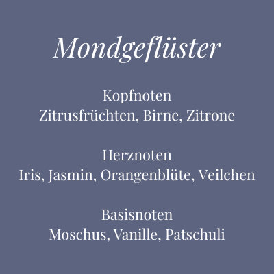 Bild mit Duftkomposition der Kerze Mondgeflüster – sanfter Duft mit Zitrusfrüchten, Iris und Vanille – Aromadeko