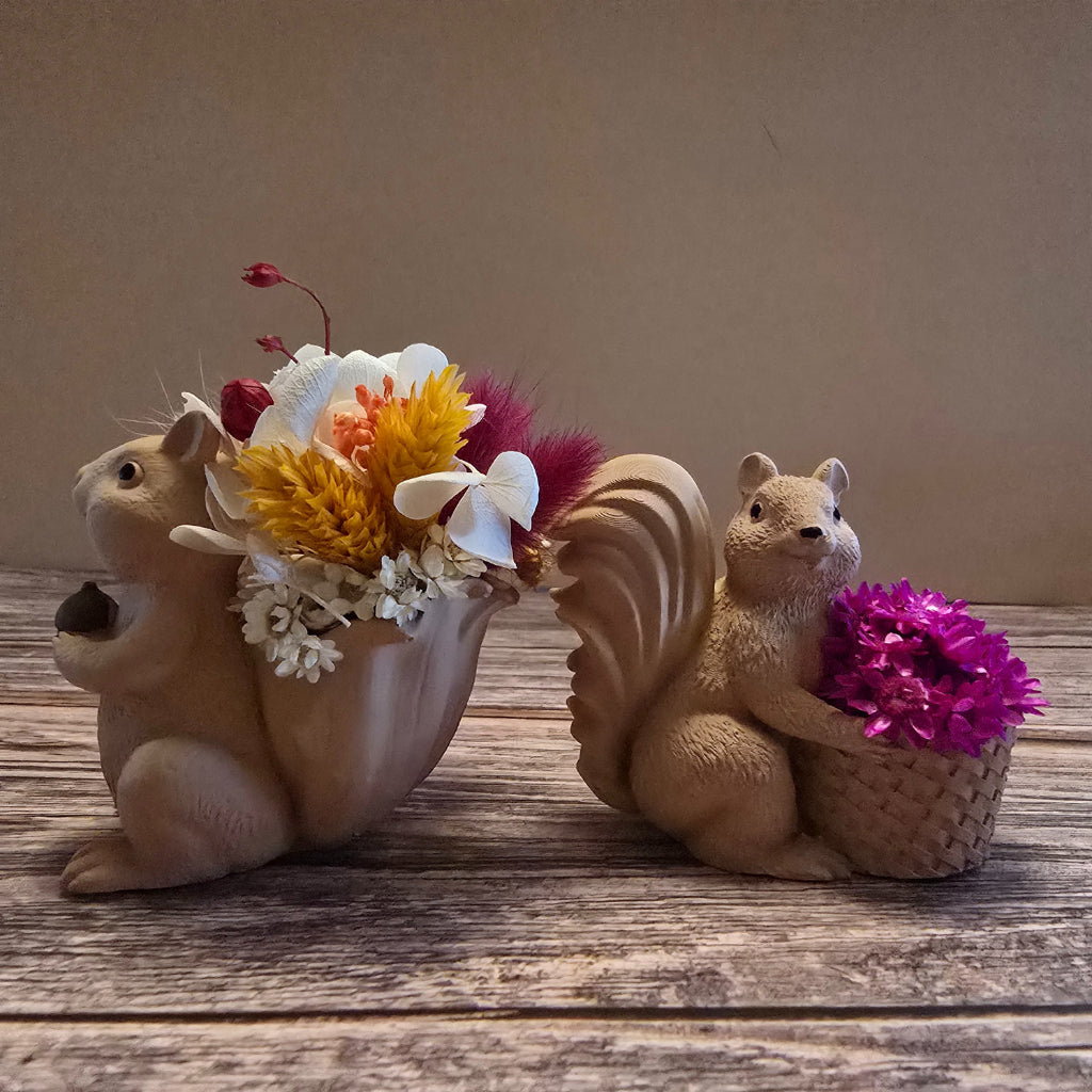 Eichhörnchen-Duo mit Trockenblumen