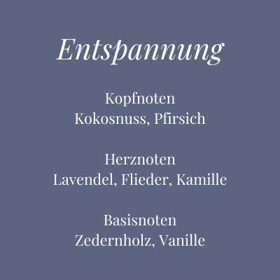 Duftübersicht der Kerze Entspannung – beruhigender Duft mit Kokosnuss, Lavendel und Vanille – Aromadeko