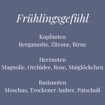 Bild mit Duftbeschreibung der Kerze Frühlingsgefühl – floraler Frühlingsduft mit Magnolie, Birne und Moschus – Aromadeko