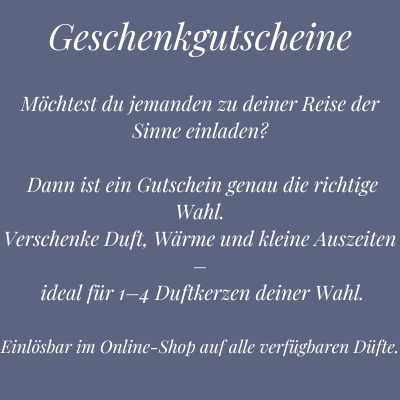 Bild zur Beschreibung der Aromadeko-Geschenkgutscheine – einlösbar für 1–4 Duftkerzen – stilvolle Einladung zur Reise der Sinne
