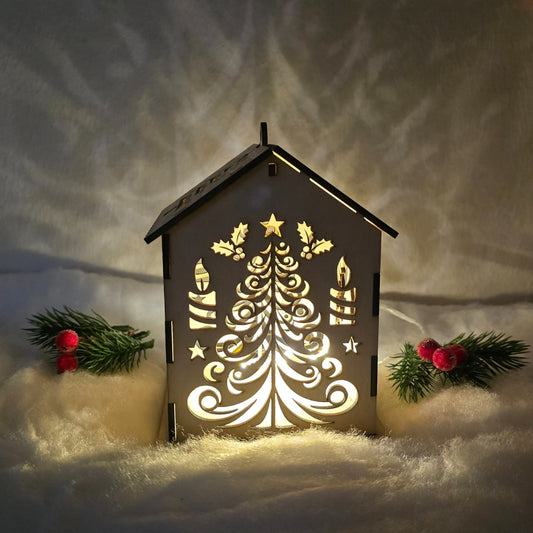 Holzhäuser mit Lichtspiel – Weihnachtsdeko aus Lindenholz