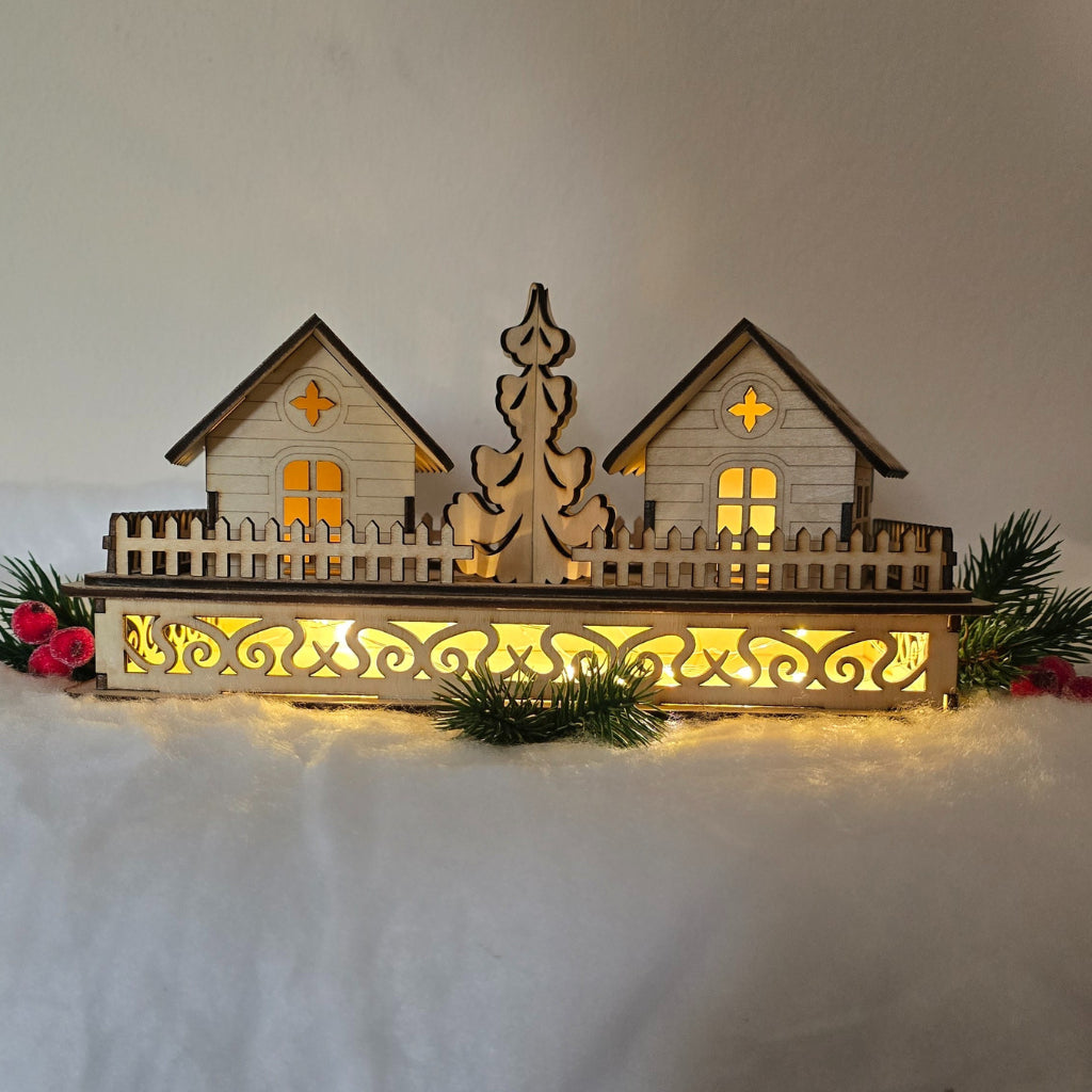 Winterzauber – Holzhaus-Deko mit Lichtpodest