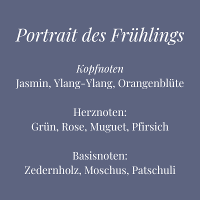 Duftnotenübersicht der Kerze Portrait des Frühlings – frühlingshaft-blumiger Duft mit Jasmin und Pfirsich – Aromadeko