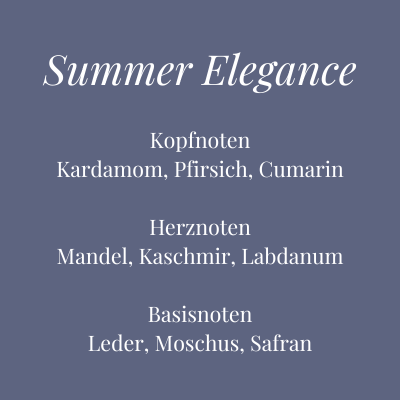 Bild mit Duftnoten der Kerze Summer Elegance – eleganter Sommerduft mit Kardamom, Kaschmir und Leder – Aromadeko